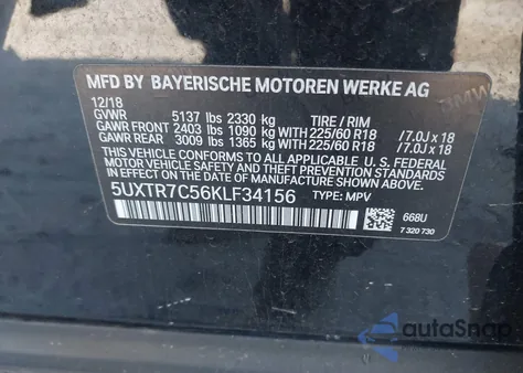 2019 BMW X3 Sdrive30I из США, поврежденный, VIN 5UXTR7C56KLF34156